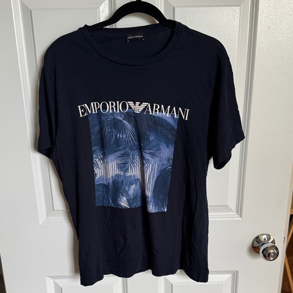 Emporio Armani Navy Palm Graphic Logo Tee